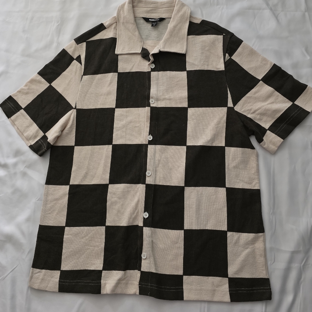 Fashion Nova Bold Black and Cream Checkered Shirt